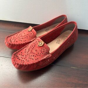 Size 8 (39) Rieker Leather Burnt Orange Cut Out Loafer Slip on Shoes